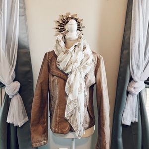 Leather jacket and scarf combo